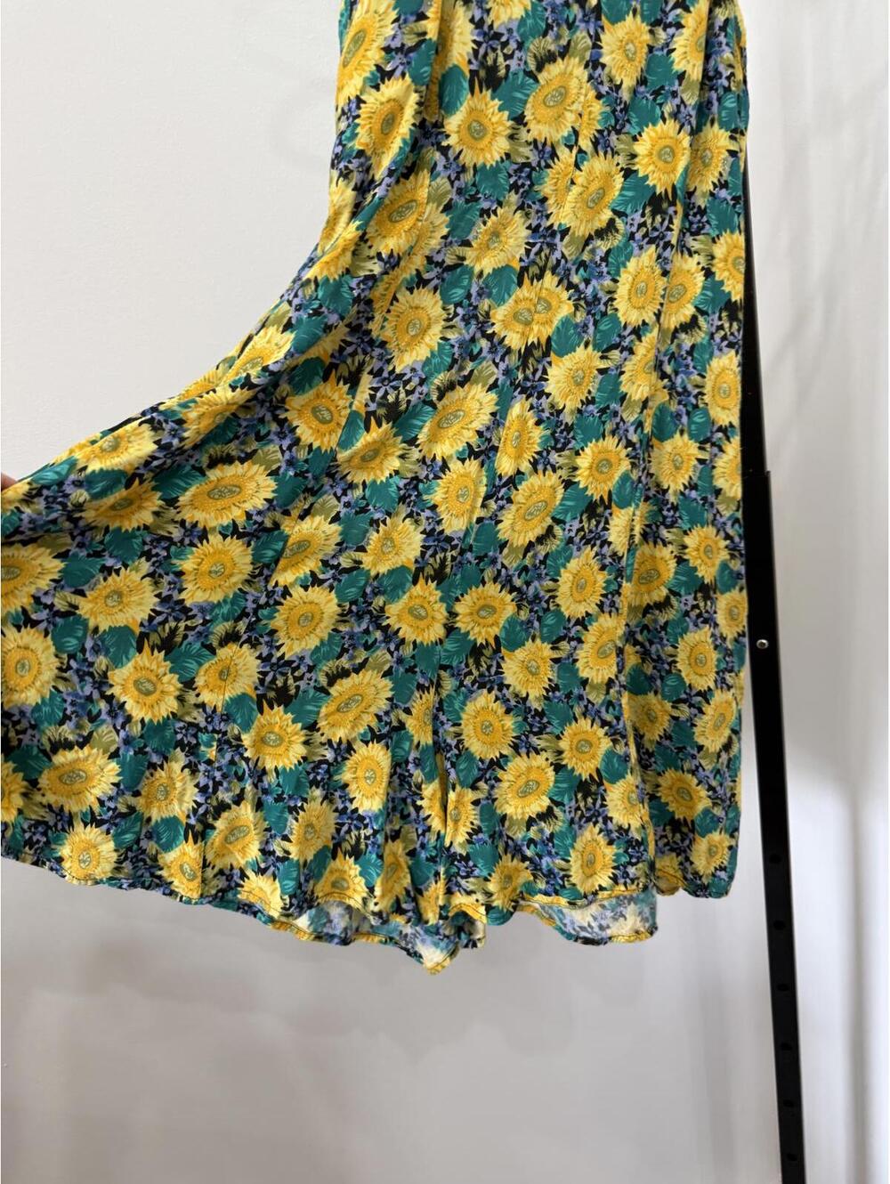 y2k mini dress Yellow Sunflower Print Spaghetti Strap Dress Vintage Small - Picture 4 of 7